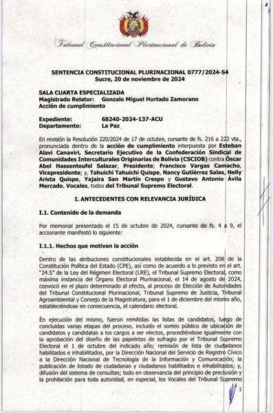 Tribunal Constitucional respalda el liderazgo de Grover García y anula amparo de “evistas”